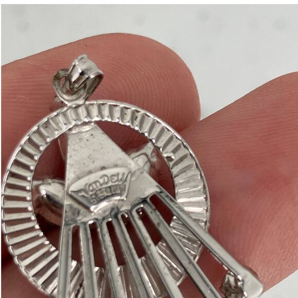 Vintage Van Dell Sterling Silver Blue Rhinestone Pendant Screw Post Earring Set - Picture 4 of 6